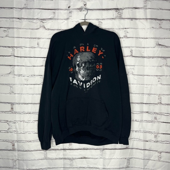 Harley-Davidson Skull Hoodie 2XL Eagle’s Nest Lathrop CA Black Biker Sweatshirt - Picture 3 of 15